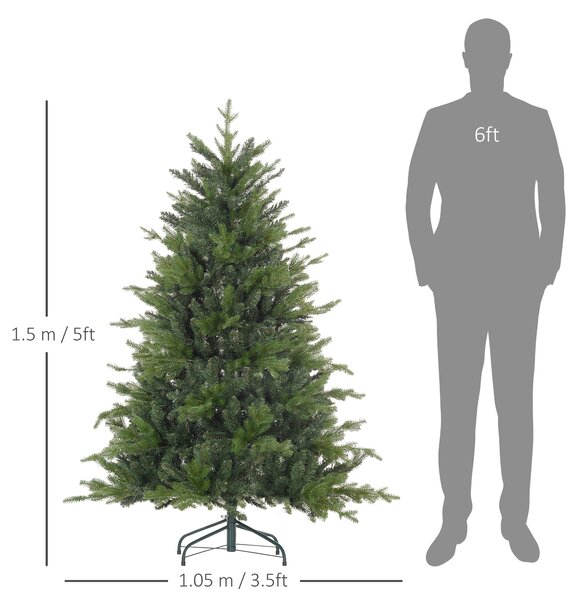 HOMCOM Brad de Crăciun Artificial cu 1309 Crengi, Pliabil cu Bază Metalică, Ø105x150 cm, Verde | Aosom Romania