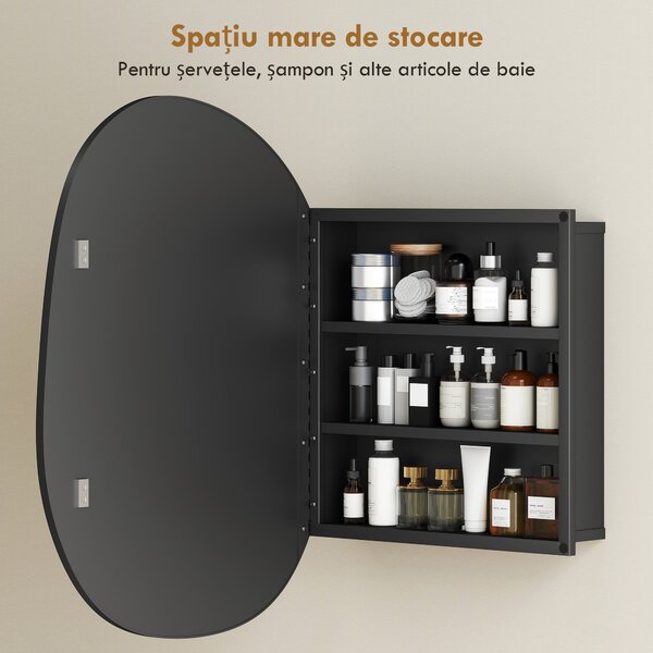 HOMCOM Dulap Baie cu Oglindă și 3 Rafturi, 61x12x79 cm, Formă Neregulată, Dulap Montabil pe Perete, Negru | Aosom Romania