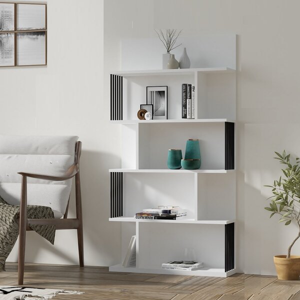 Biblioteca Alecia culoare alb si negru 160cm