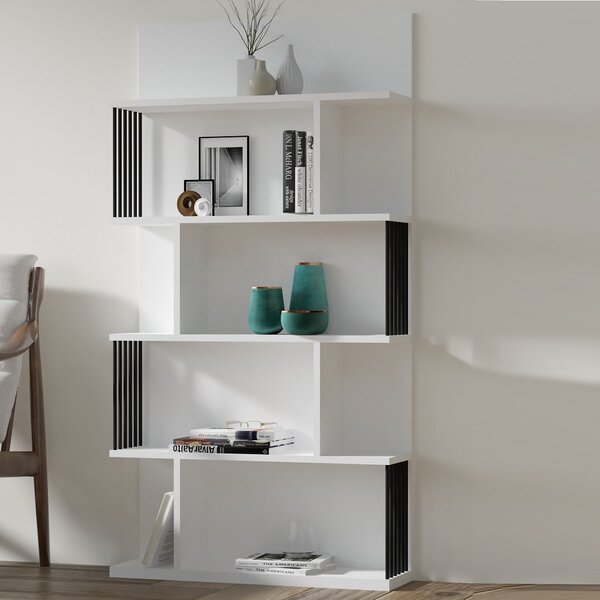 Biblioteca Alecia culoare alb si negru 160cm