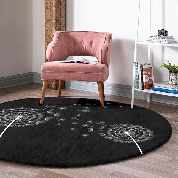 Covor rotund negru lavabil adecvat și pentru aspiratoare robot ø 100 cm Comfort – Mila Home