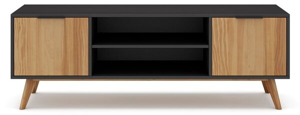Comodă TV negru/natural din lemn de pin 140x53 cm Lavis – Marckeric
