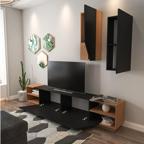 Mobilier living Ziva 2 (negru + teak). 1102660