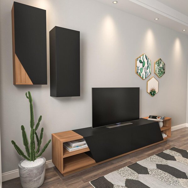 Mobilier living Ziva 2 (negru + teak). 1102660