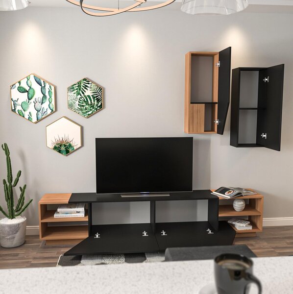 Mobilier living Ziva 2 (negru + teak). 1102660