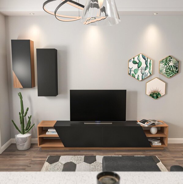 Mobilier living Ziva 2 (negru + teak). 1102660