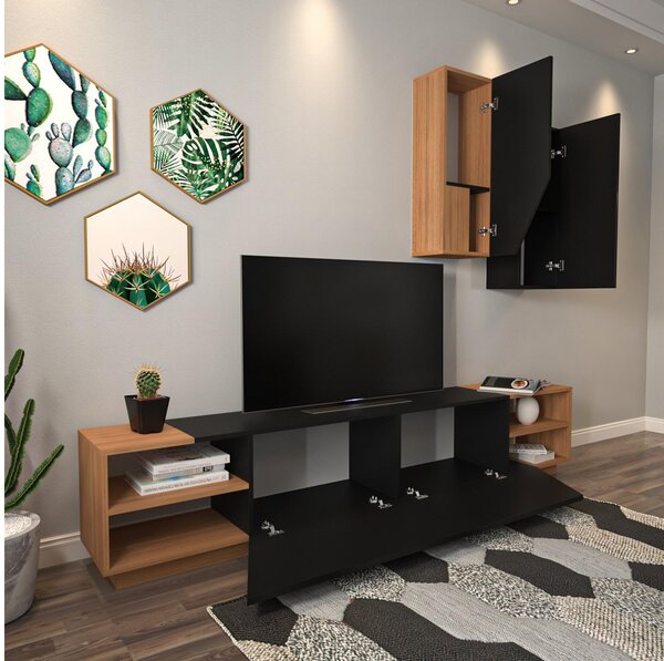 Mobilier living Ziva 2 (negru + teak). 1102660