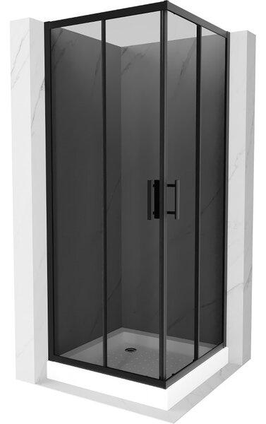 Mexen Rio, duș pătrat cu ușă glisantă 70(uşă) x 70(uşă) x 190 cm, sticlă gri 6mm, profil negru + cadă de duș albă RIO, 860-070-070-70-40-4510