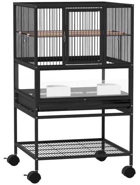 Pawhut Cușcă Metalică Rotile Acrilic Negru | Aosom Romania