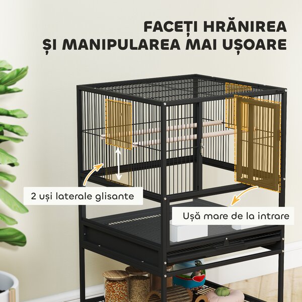 Pawhut Cușcă Metalică Rotile Acrilic Negru | Aosom Romania