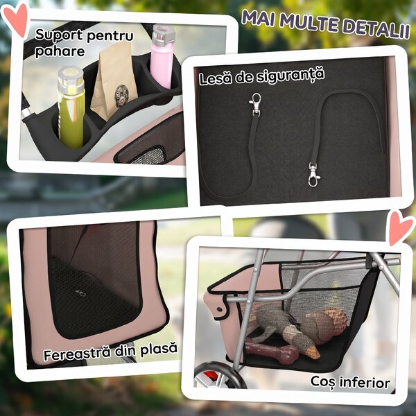 PawHut Carucior Animale Pliabil Cafeniu – 75×45×97 cm, Confort & Mobilitate | Aosom Romania