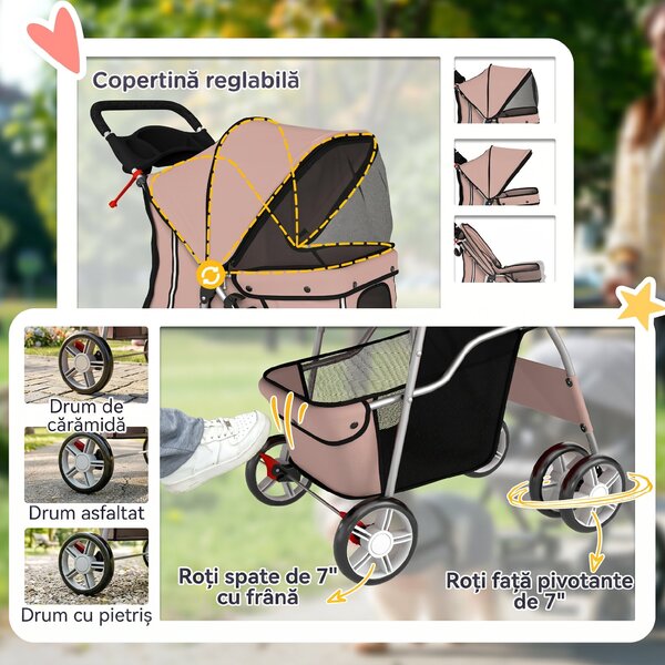 PawHut Carucior Animale Pliabil Cafeniu – 75×45×97 cm, Confort & Mobilitate | Aosom Romania