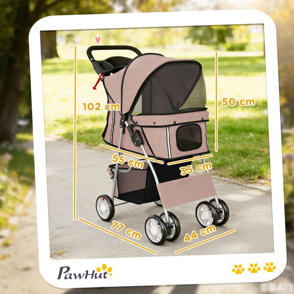 PawHut Carucior Animale Pliabil Cafeniu – 75×45×97 cm, Confort & Mobilitate | Aosom Romania