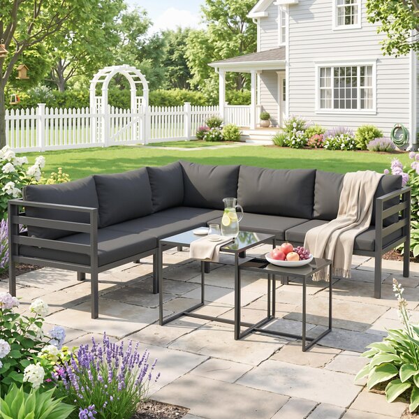 Outsunny Set de Mobilier de Gradina din 7 Piese cu Canapea de Colt, Masa de Cafea, Set de Mobilier Sectional, Gri | Aosom Romania