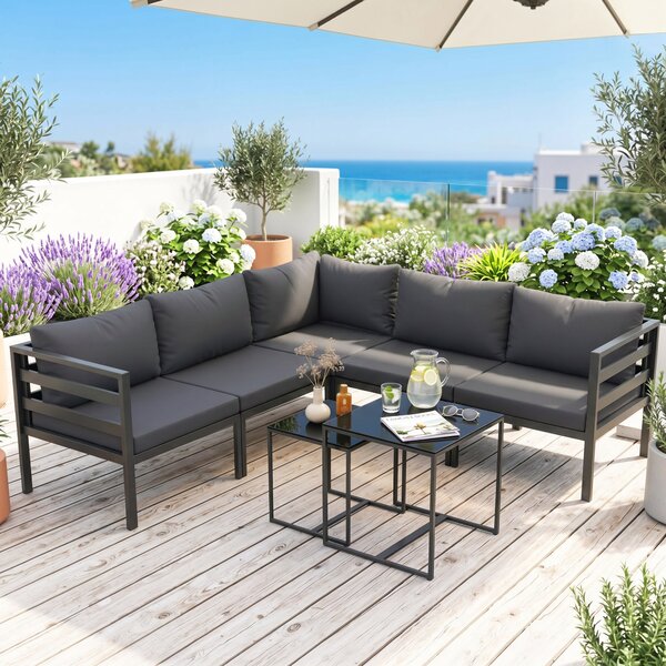 Outsunny Set de Mobilier de Gradina din 7 Piese cu Canapea de Colt, Masa de Cafea, Set de Mobilier Sectional, Gri | Aosom Romania