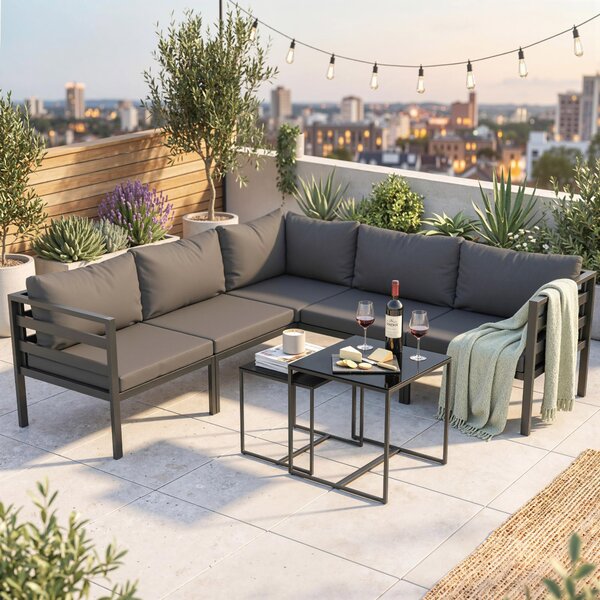 Outsunny Set de Mobilier de Gradina din 7 Piese cu Canapea de Colt, Masa de Cafea, Set de Mobilier Sectional, Gri | Aosom Romania