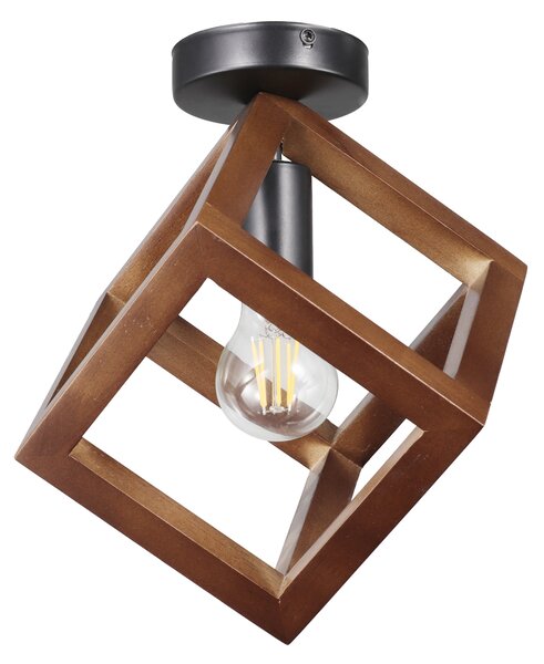 Plafoniera Klausen Rhombus PL1 Nuc, Design Modern Lemn Metal, 24x22x22 cm, Dulie E27, Iluminat Interior Elegant pentru Dormitor sau Hol Relaxant