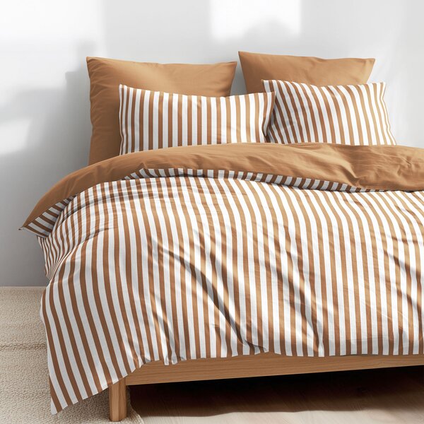 Goldea lenjerie de pat din 100% bumbac duo - dungi cu maro de toamnă 140 x 200 și 50 x 70 cm