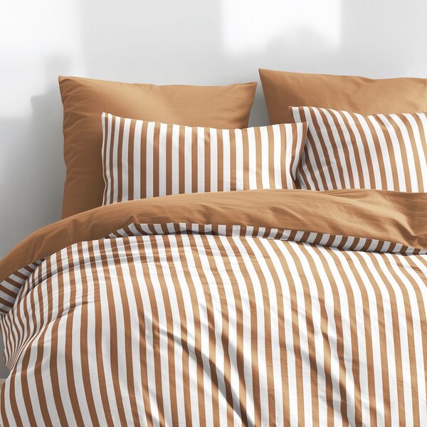 Goldea lenjerie de pat din 100% bumbac duo - dungi cu maro de toamnă 140 x 200 și 50 x 70 cm