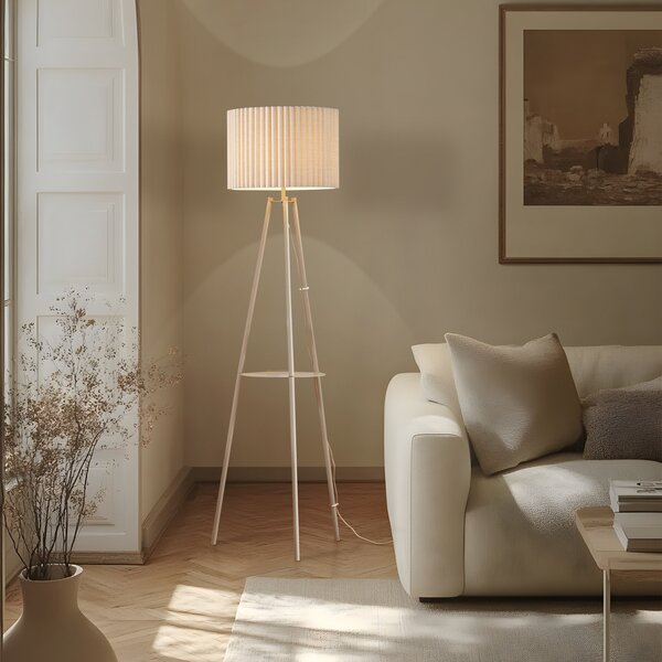 Lindby Lampadar tri-picior Libbie, 155 cm, in, culoare crem, Bej, Camera de zi / sufragerie, Țesătură / Textil, Scandinavă
