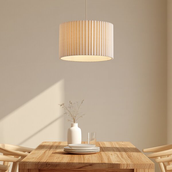 Lindby Lampă suspendată Libbie, Ø 45 cm, in, culoare crem, reglabil, Bej, Camera de zi / sufragerie, Țesătură / Textil, Scandinavă