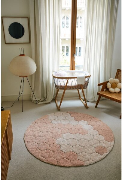 Covor roz deschis lavabil/țesut manual rotund din bumbac ø 140 cm Honeycomb Rose – Lorena Canals