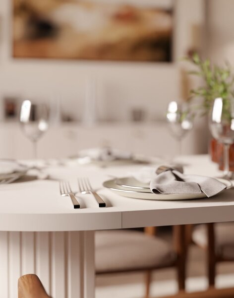 Masă de dining extensibilă Ovalio, bej nisipiu (100-188 cm)