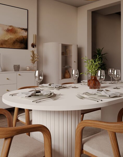 Masă de dining extensibilă Ovalio, bej nisipiu (100-188 cm)