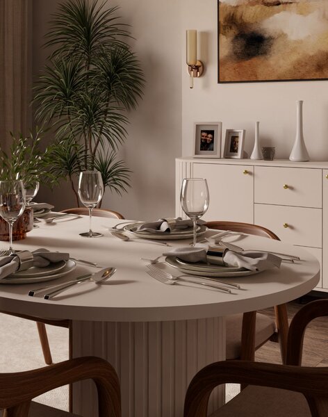 Masă de dining extensibilă Ovalio, bej nisipiu (100-188 cm)