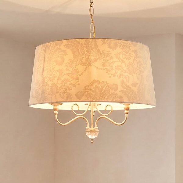 Jupiter Lampă suspendată Sofia Ecrie, bej/auriu, material textil, oțel, E27, reglabil, Bej, Camera de zi / sufragerie