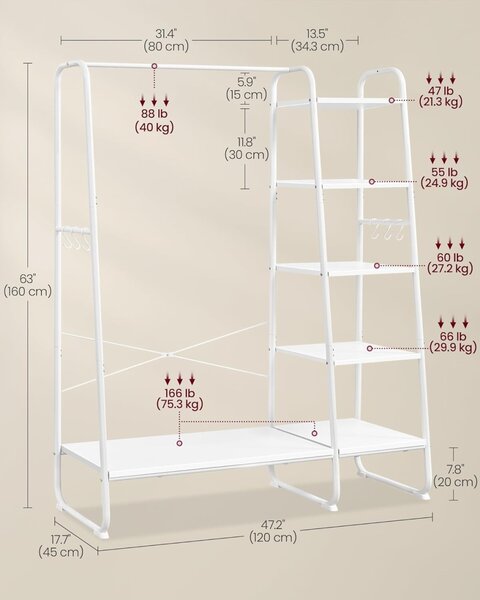 Cuier Vasagle Alb 120x45x160 cm