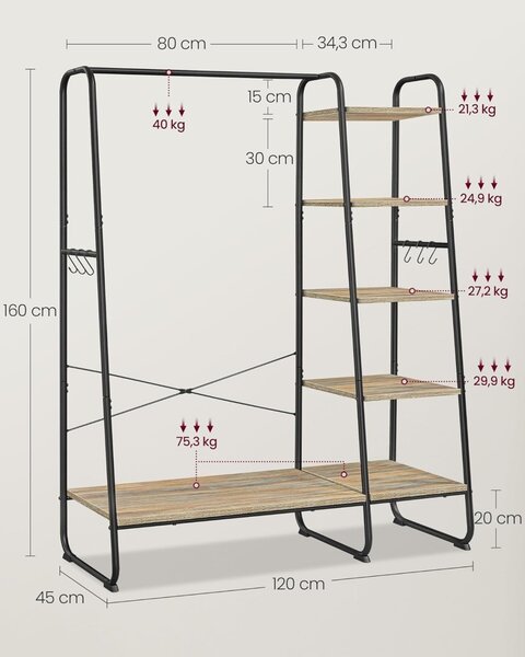 Cuier Vasagle Turcoaz 120x45x160 cm