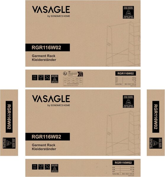 Cuier Vasagle Alb 120x45x160 cm