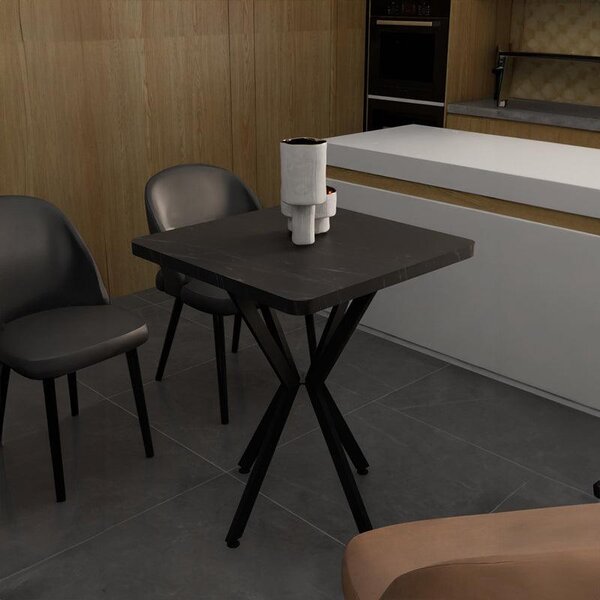 Masa Prestone, marmura neagra-metal, 70x70x75 cm