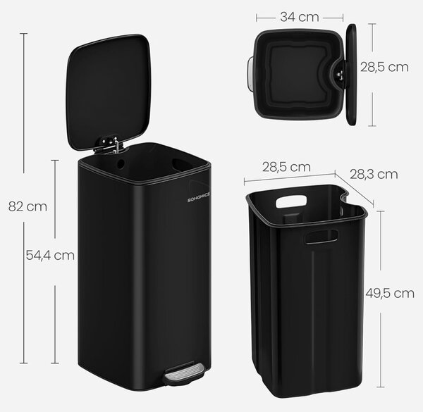 Cos de gunoi Negru Songmics 28.5x34x54.4 cm