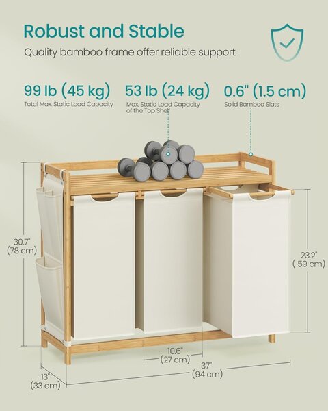 Cos de rufe Crem Songmics 97.9x33x78 cm