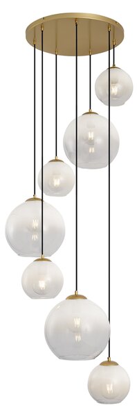 Lampă suspendată Hotel Chic alamă cu sticlă albă rotundă cu 7 lumini - Misty