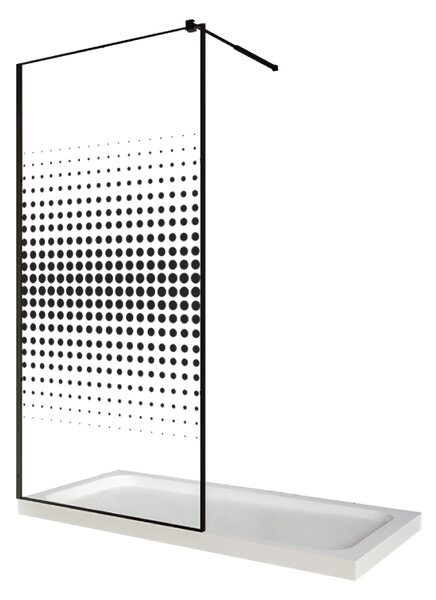 Perete dus / Paravan walk in, sticla cu model Dots 106, 6 mm, profil negru mat, tija extensibila 1000 x 2000 mm