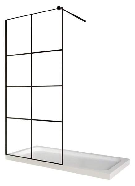 Perete dus / Paravan walk in, sticla cu model Windows 101, 6 mm, profil negru mat, tija extensibila 900 x 2000 mm