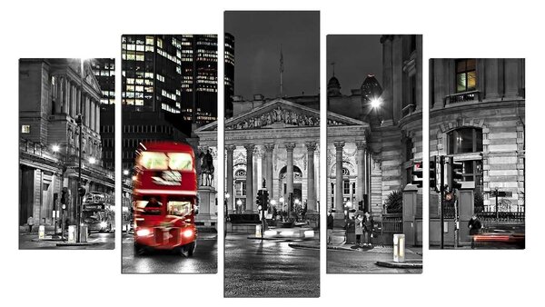 Tablou MDF ( 5 buc ) London Autobuz Rosu, Multicolor, 60x110 cm