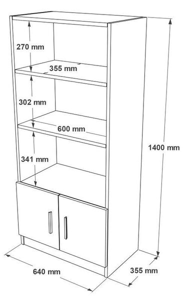 Biblioteca Farya cu 2 usi si 4 rafturi, Alb, 64x140x36 cm