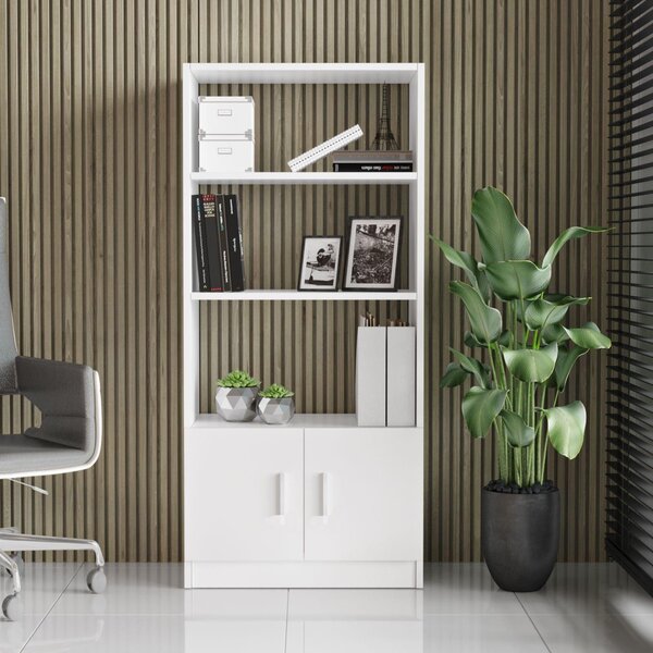Biblioteca Farya cu 2 usi si 4 rafturi, Alb, 64x140x36 cm