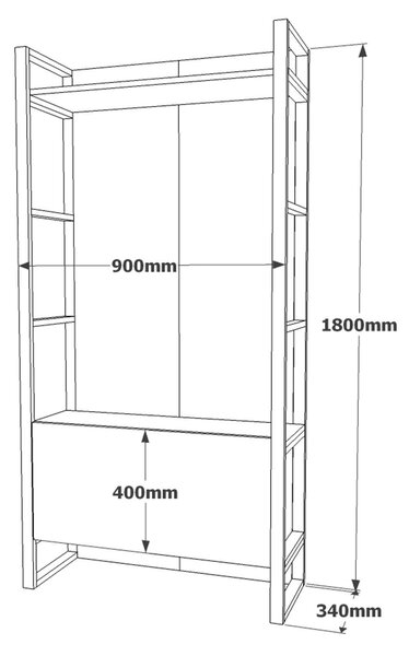Cuier cu pantofar Ortak cu oglinda, Stejar, 126x180x36 cm