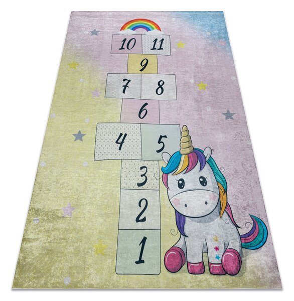 BAMBINO 54060 covor lavabil Inorog, hopscotch pentru copii anti-alunecare - roz / galben