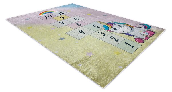 BAMBINO 54060 covor lavabil Inorog, hopscotch pentru copii anti-alunecare - roz / galben