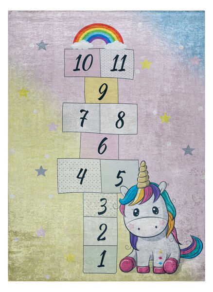 BAMBINO 54060 covor lavabil Inorog, hopscotch pentru copii anti-alunecare - roz / galben