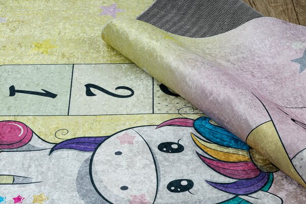 BAMBINO 54060 covor lavabil Inorog, hopscotch pentru copii anti-alunecare - roz / galben