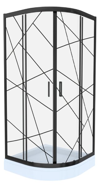Cabina de dus Celesta Titan, semirotunda, 800 x 800 x 1900 mm, sticla cu model geometric 105, 6 mm, profil negru