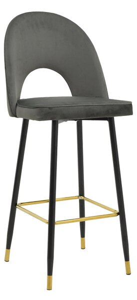 Scaun de bar Casenio bej de catifea-negru-auriu cu baza metalica, 48x50x117 cm