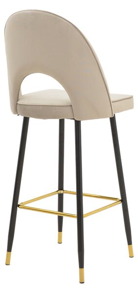 Scaun de bar Casenio bej de catifea-negru-auriu cu baza metalica, 48x50x117 cm
